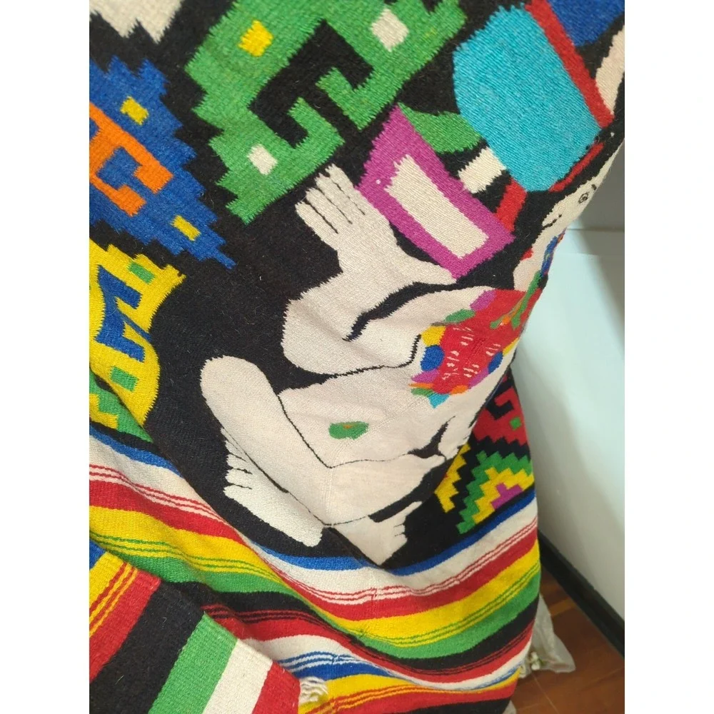 VINTAGE 1960'S HAND‎ WOVEN MEXICO MULTICOLOR WOOL BLANKET